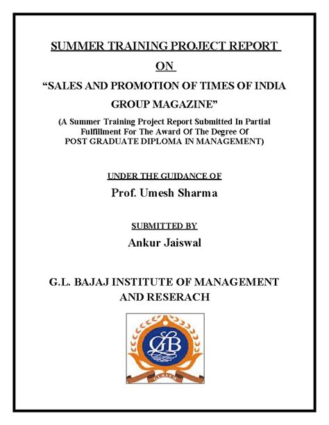 Ankur Jaiswal - PGDM Final Project Report on Sales & Promotion of TOI ...
