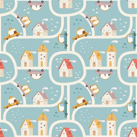 Kids Room Wallpaper, A map of a city with cars and buildings - Magicdecor®