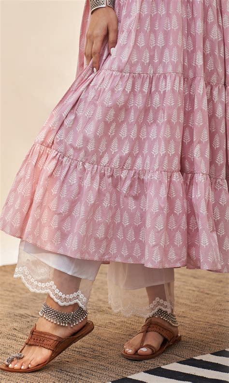 Jannat 2.0 Dusty Pink V- Neck Tiered Anarkali Set - Set Of 2 – Ridhiiee ...