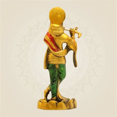 Hand-Painted Brass Krishna Idol 10.25"– Flute Playing Murti