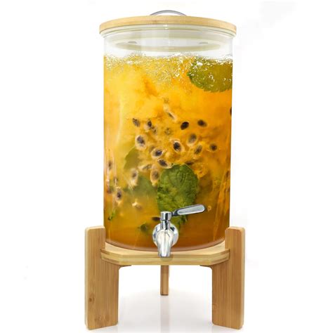 Glass Drink Dispenser with Stand,2.1 Gallons Wood Stand Cold Beverage ...