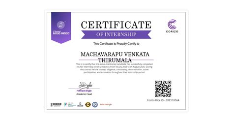 MACHAVARAPU VENKATA THIRUMALA | Internship Certificate Corizo | Corizo ...