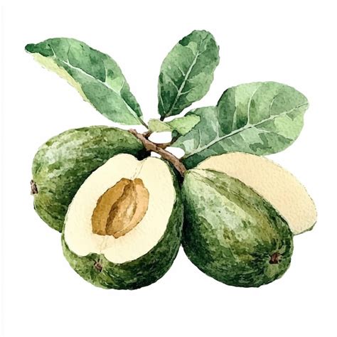 Feijoa fruit watercolor clipart illustration | Premium AI-generated vector