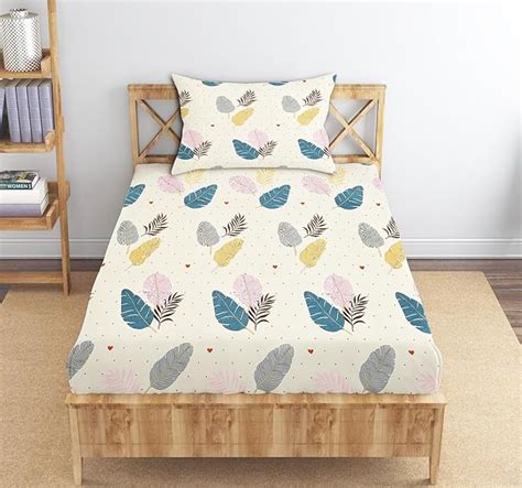 IVAZA 210 TC Cotton Single Bedsheet with 1 Pillow Covers Soft Wrinkle ...