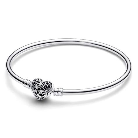 PANDORA : Celestial Heart Clasp Bangle Bracelet - Sterling Silver ...