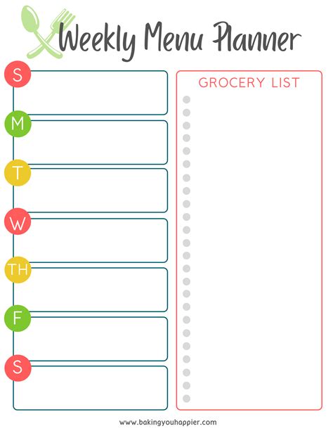 Free Printable Weekly Meal Planners - Baking You Happier