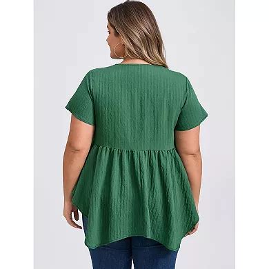 Plus Size Tunic Tops for Women Texture V Neck Short Sleeve Blouses ...
