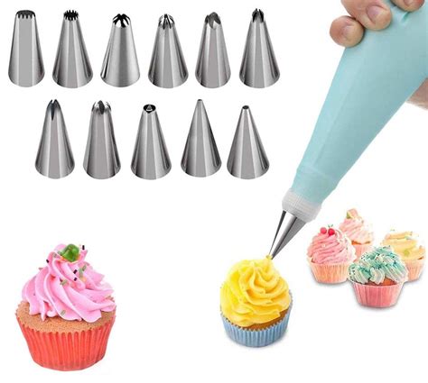Buy RTAD 12 PC Cake Decorating Nozzle with Piping Bag Stainless Steel ...
