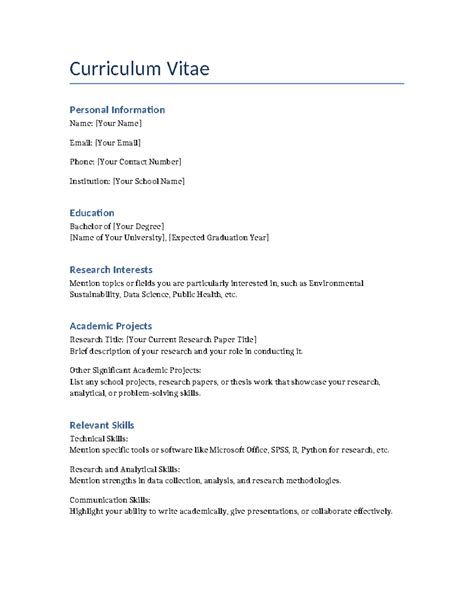 Sample CV Template for Research Papers and Projects - Studocu