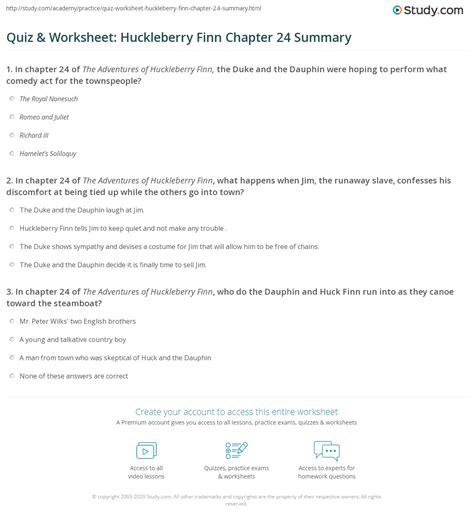 Quiz & Worksheet: Huckleberry Finn Chapter 24 Summary | Study.com
