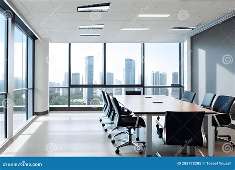 Conference Room with Meeting Table and Chairs and Panoramic City View ...