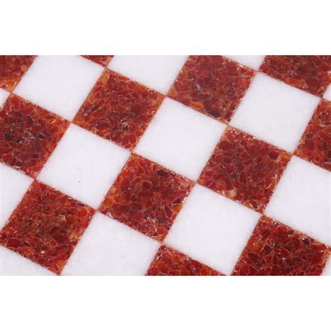 15'' Borderless Marble Stone Luxury Chess Board - Red and White stone