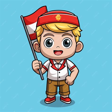 Adorable cartoon vector illustration of a boy holding the indonesian ...