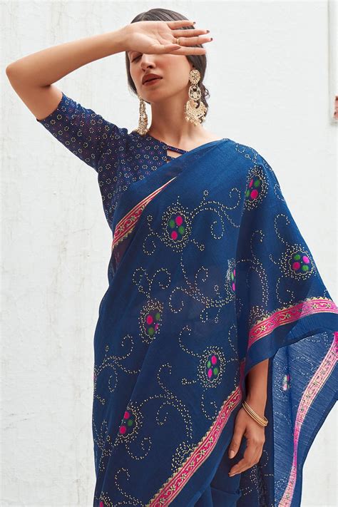 Buy Royal Blue Digital Print Saree 77221 Online | Karagiri