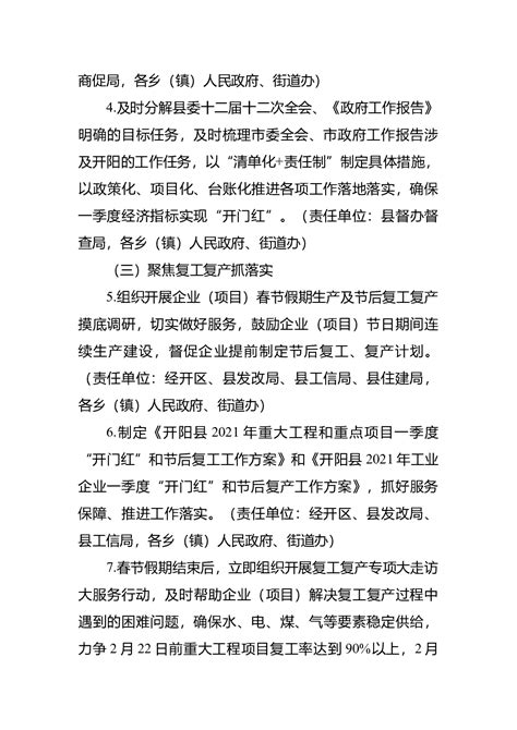 开阳县人民政府办公室关于切实做好2021年一季度经济工作确保实现“开门红”的通知 - 职场文档 - 公文易网