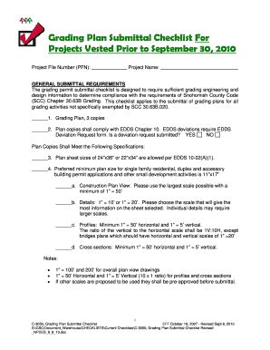Fillable Online Grading Plan Submittal Checklist For Projects Vested ...