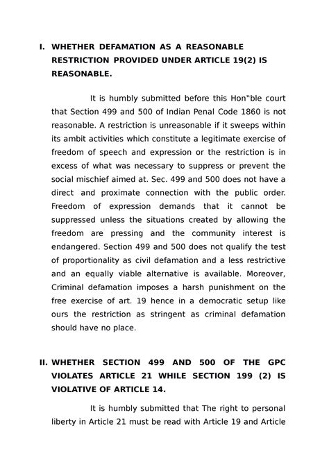 practical for the year - I. WHETHER DEFAMATION AS A REASONABLE ...