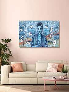 999STORE Wooden Stretched Lord Gautam Budha Meditating Wall Art with ...