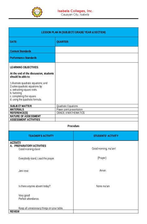 Lesson Plan Summary Example 的图像结果