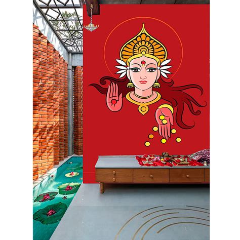 Laxmi Art In Red Self Adhesive Sticker Poster – Myindianthings