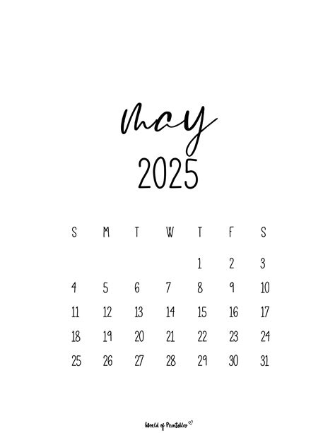2025 Printable Calandor May