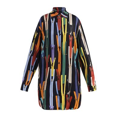 Buy Women Multicoloured Zip Print Twill Shirt Mini Dress Online at The ...