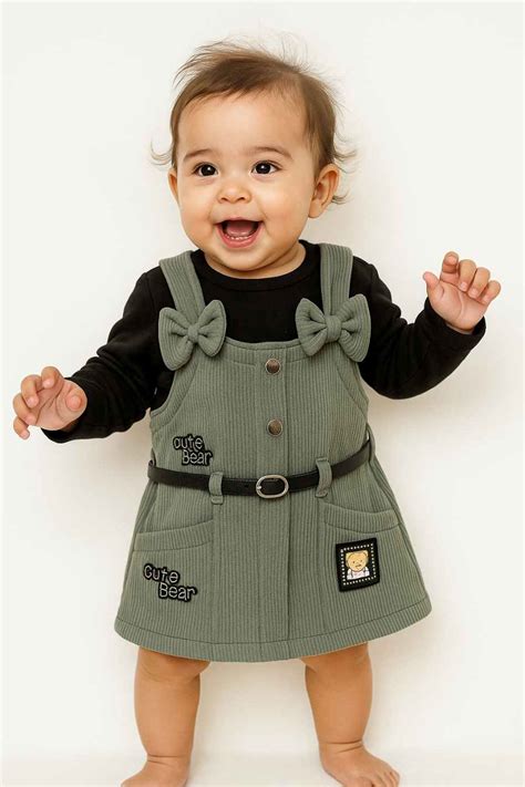 Olive Green Dungaree With Black T-Shirt Set For Girls – Lagorii Kids