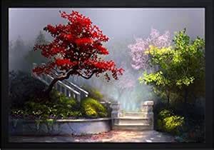 MLH Handicraftandicraft Flower Textured Framed Reprint Acrylic Canvas ...