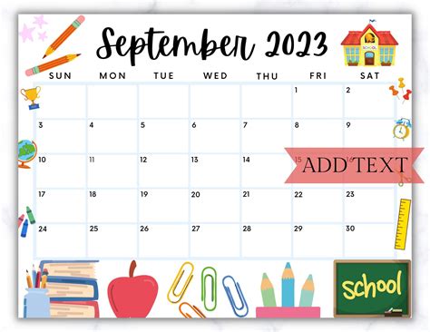 Editable september 2024 calendar cute printable calendar back to school ...