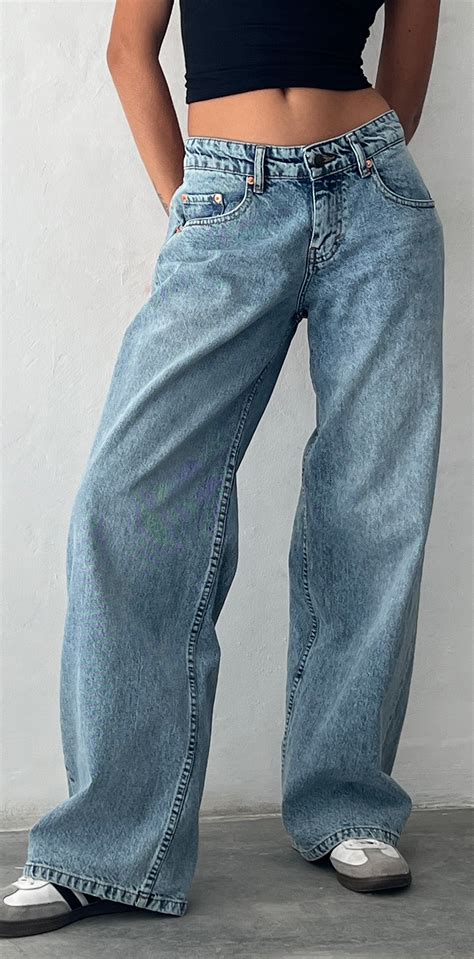 Blue Wash Extra Wide Low Rise Jeans | Roomy – motelrocks.com