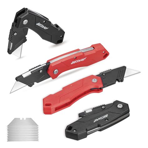 Becowin Folding Box Cutter Knife: 4-Pack Light Weight Plastic Utility ...