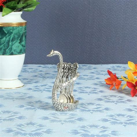 Handicrafts Paradise Swan Shaped Spoon Holder Set of 6 Pieces in Metal ...
