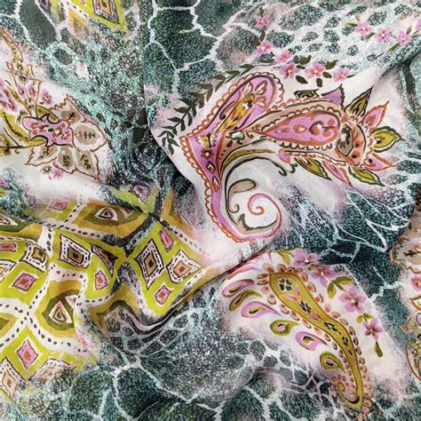 Green Base Paisley Print on Habutai Satin – Artistic Luxury Fabric ...