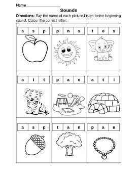 S,A,T,P,I,N worksheet- Color the beginning letter for each picture