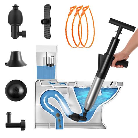 Buy WUOAUM Toilet Plunger, Air Drain Blaster Kit, Clog Remover with 4 ...