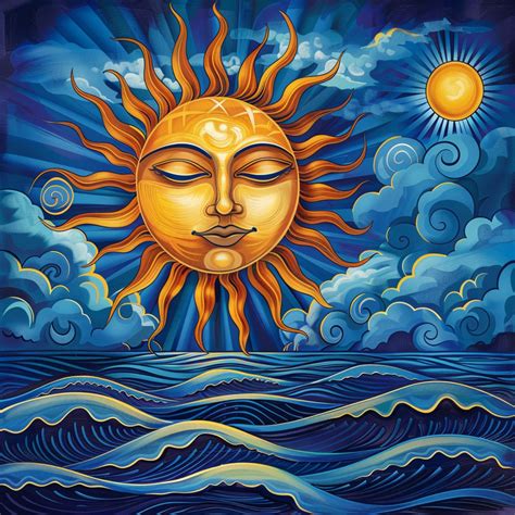Sun With Face Over Ocean Art Free Stock Photo - Public Domain Pictures