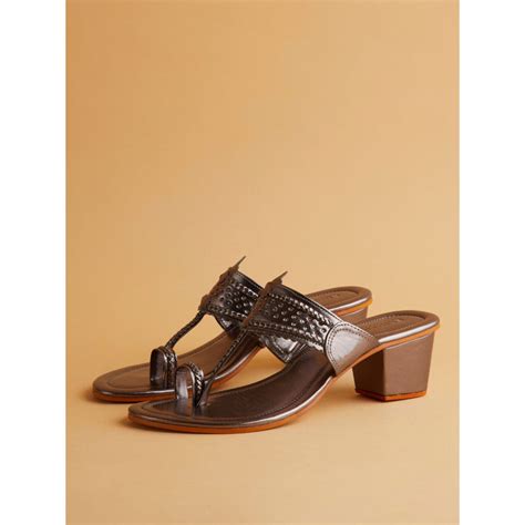 Buy Eridani Braided Gunmetal Kolhapuri Liza Heels Online
