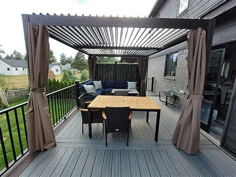 Domi outdoor living Adjustable Roof Louvered Pergola with Curtains and ...