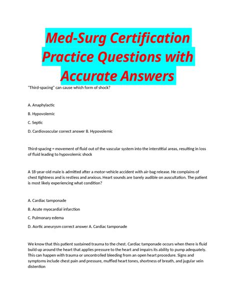 Med-Surg Certification Practice Questions with Accurate Answers | Exams ...