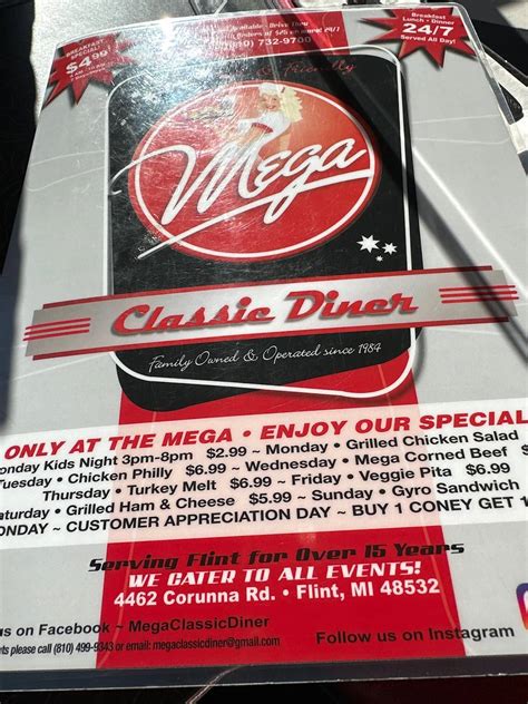 Menu at Mega Classic Diner restaurant, Flint