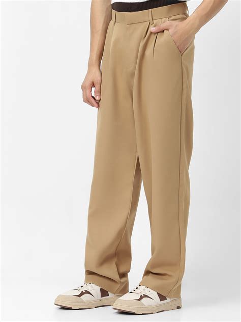 Men's Khaki Loose Baggy Fit Solid Korean Pants Stretchable – Urbano Fashion