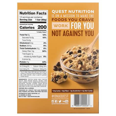 Quest Bar Chocolate Chip Cookie Dough Nutrition Facts | Besto Blog