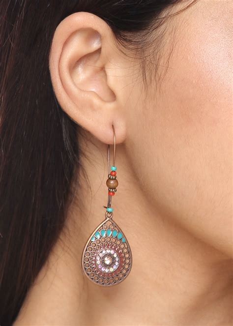 Get Antique Beaded Brass Teardrop Earrings at ₹ 489 | LBB Shop