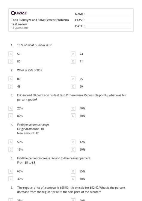50+ Percent Problems worksheets for 5th Class on Quizizz | Free & Printable