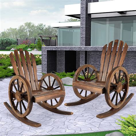 Amazon.com : FURNDOOR Outdoor Wood Rocking Chair Set of 2 - Patio Wagon ...