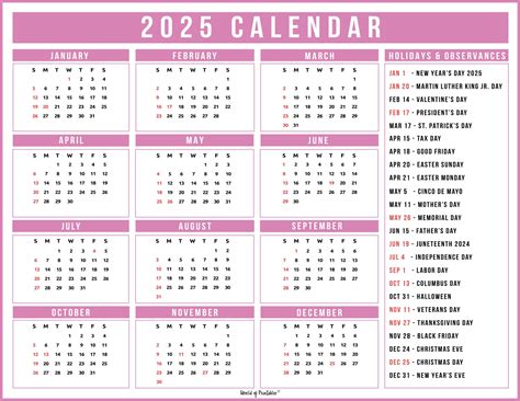 2025 Calendar with Religious Holidays Printable | Calendar Printable