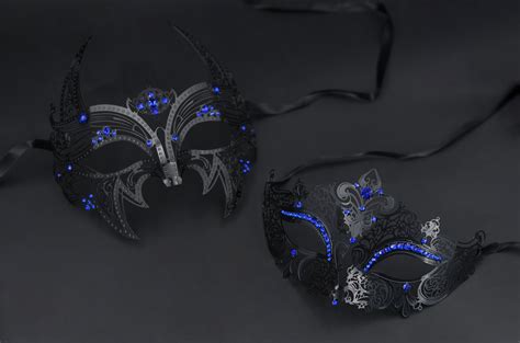 Couples masquerade mask black masks with blue rhinestones masquerade ...