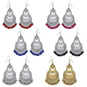 Buy Yellow Chimes Combo Of 6 Pairs Ethnic German Silver Oxidised Floral ...