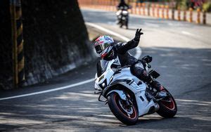 Wallpaper motorcycle, blue, bike, motorcyclist, biker, slope, track hd ...