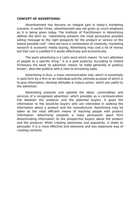 Concept OF Advertising - CONCEPT OF ADVERTISING: Advertisement has ...